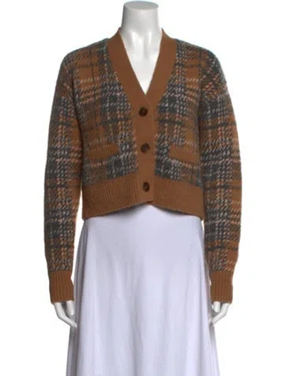 Pre-owned Re/done Plaid Print V-neck Sweater In Brown