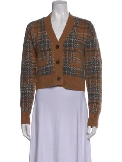 Pre-owned Re/done Plaid Print V-neck Sweater In Brown