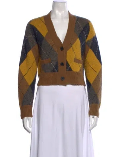 Pre-owned Re/done Plaid Print V-neck Sweater In Brown