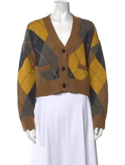 Pre-owned Re/done Plaid Print V-neck Sweater In Brown/yellow