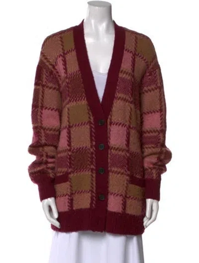 Pre-owned Re/done Plaid Print V-neck Sweater In Burgundy