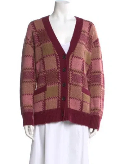 Pre-owned Re/done Plaid Print V-neck Sweater In Burgundy