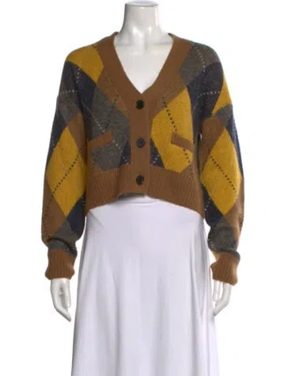 Pre-owned Re/done Plaid Print V-neck Sweater In Neutral