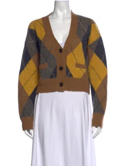 Pre-owned Re/done Plaid Print V-neck Sweater In Neutral