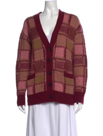 Pre-owned Re/done Plaid Print V-neck Sweater In Pink