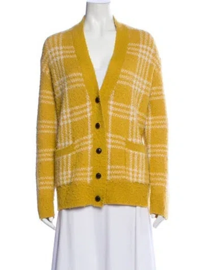 Pre-owned Re/done Plaid Print V-neck Sweater In Yellow