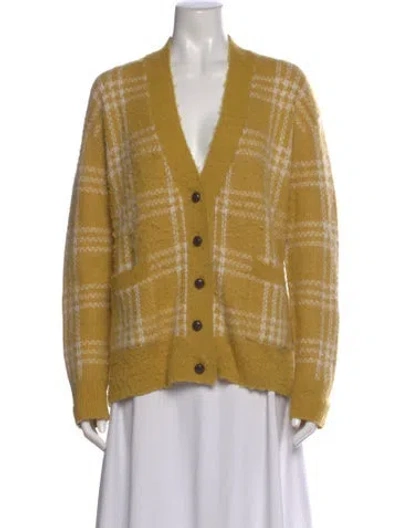 Pre-owned Re/done Plaid Print V-neck Sweater In Yellow