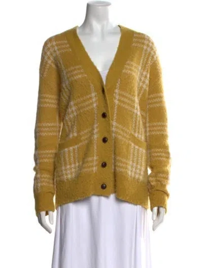 Pre-owned Re/done Plaid Print V-neck Sweater In Yellow
