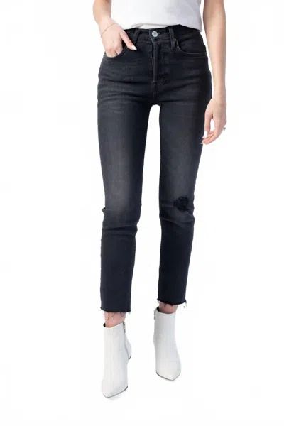 Re/done Power Stretch High Rise Ankle Crop Jeans In Lived-in Black