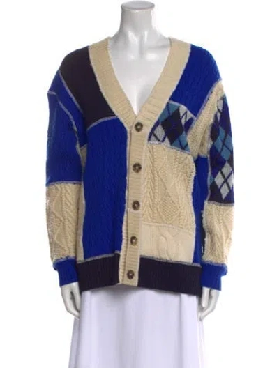 Pre-owned Re/done Printed V-neck Sweater In Blue