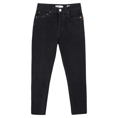 Re/done Raw Hem Slim-fit Jeans In Black Cotton Denim