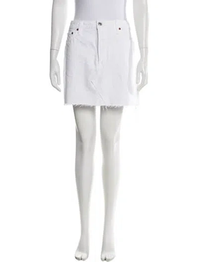 Pre-owned Re/done Raw-edge Trim Mini Skirt In White