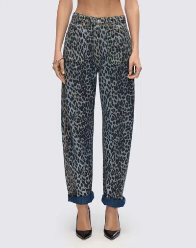 Re/done Rewind High Rise Jean In Dark Santa Cruz Cheetah In Blue