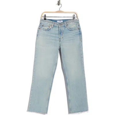 Re/done Rhinestone Detail High Waist Crop Straight Leg Jeans In Blue