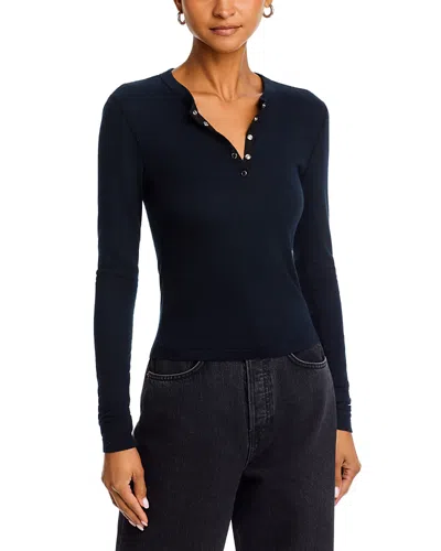 Re/done Ribbed Henley Long Sleeve Tee In Black