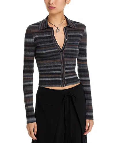 Re/done Ribbed Polo Cardigan In Black