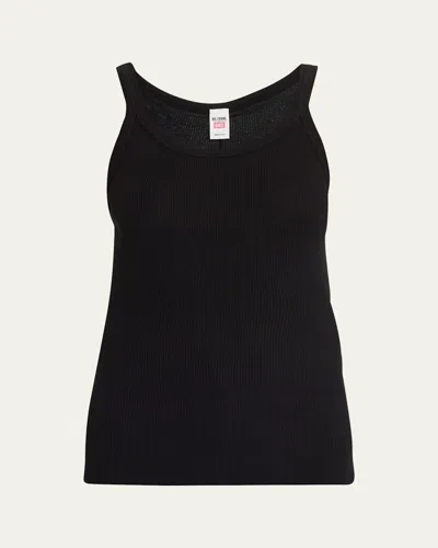 Re/done Ribbed Scoop-neck Fitted Tank In Black