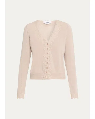 Re/done Ruby Lace-trim Cashmere Cardigan In Neutral