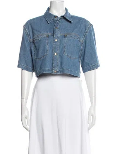 Pre-owned Re/done Short Sleeve Button-up Top W/ Tags In Blue