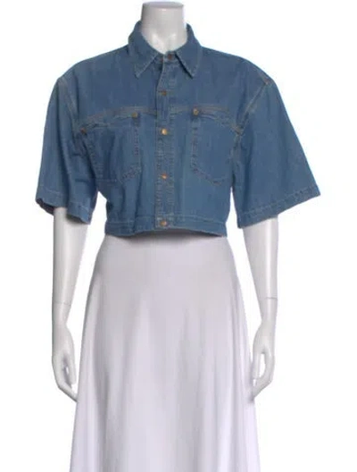 Pre-owned Re/done Short Sleeve Crop Top In Blue