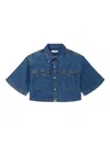 Re/done Oversize Crop Denim Button-up Shirt In Blue