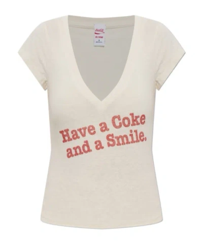 Re/done Short-sleeved T-shirt In Neutral