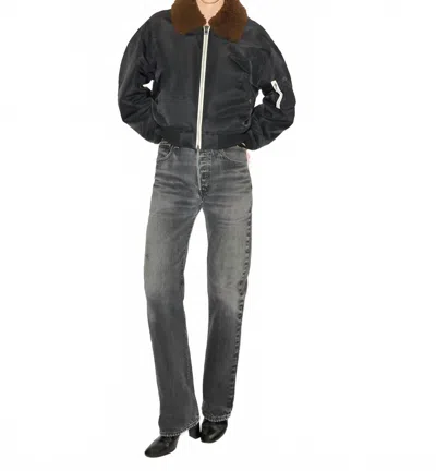 Re/done Shrunken Bomber Jacket In Black