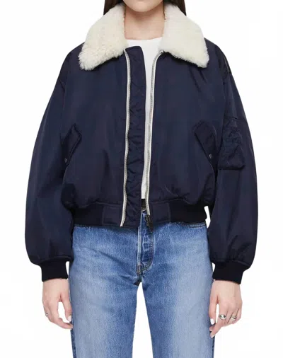 Re/done Shrunken Bomber Jacket In Navy Blue