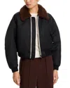 Re/done Shrunken Shearling Trim Bomber Jacket In Black