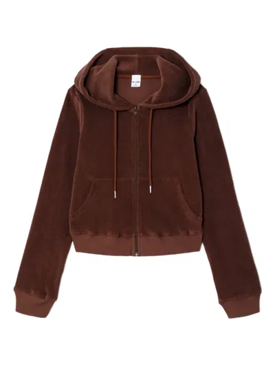 Re/done Shrunken Terry Zip-up Hoodie In Brown