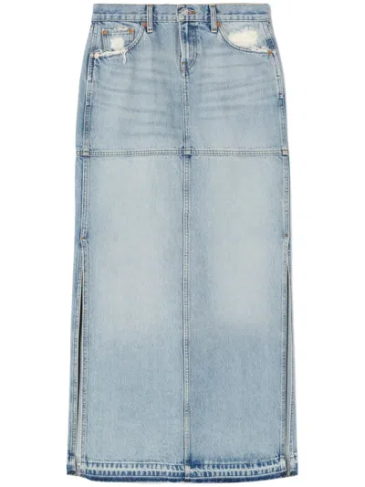 Re/done Maxirock Aus Denim In Distressed-optik In Hellblauer Denim