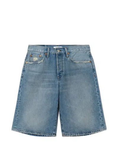 Re/done Skater Distressed Denim Shorts In Blue