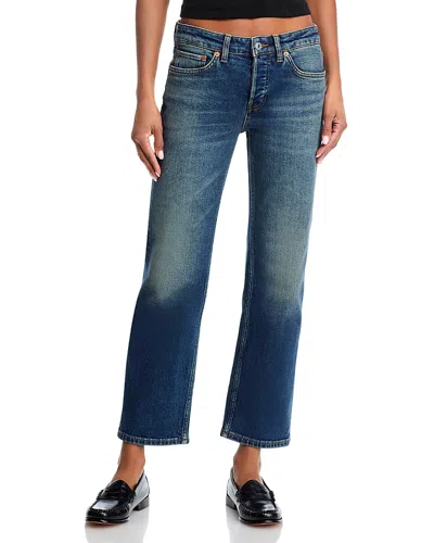 Re/done Slim Straight Crop Jeans In Smoke Water In Blue