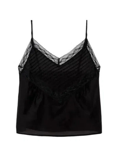 Re/done Sofia Lace-trim Pintuck Camisole In Black