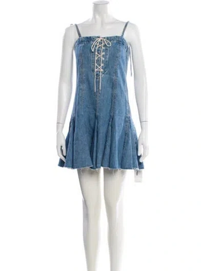 Pre-owned Re/done Square Neckline Mini Dress In Blue