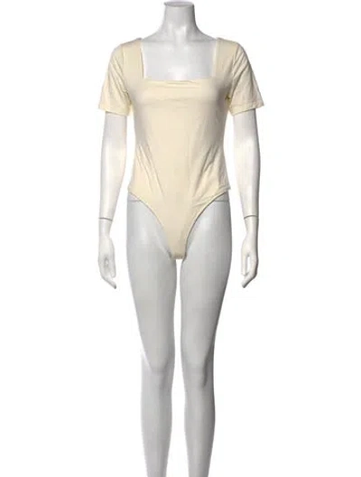 Pre-owned Re/done Square Neckline Short Sleeve Bodysuit In Neutrals