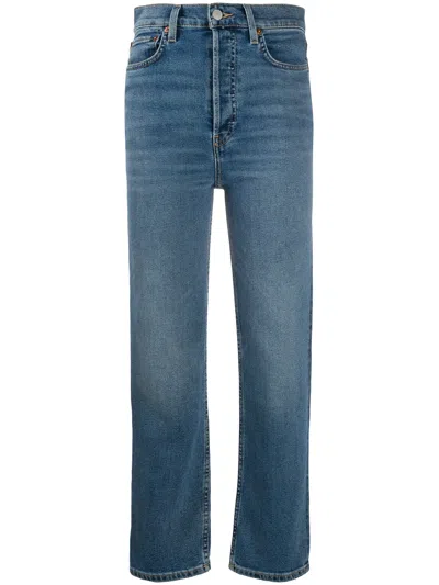 Re/done Stonewashed Cropped Jeans In Blue