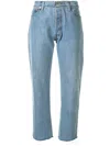 Re/done Stove Pipe Cropped Jeans In Blue