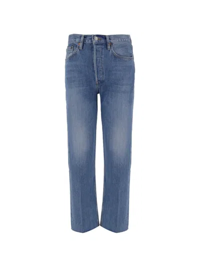 Re/done Stove Pipe Washed-effect Jeans In Blue