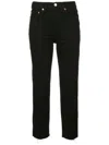 Re/done High-rise Stovepipe Raw-edge Cropped Jeans In Black