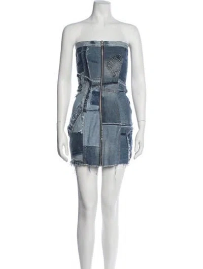 Pre-owned Re/done Strapless Mini Dress In Blue