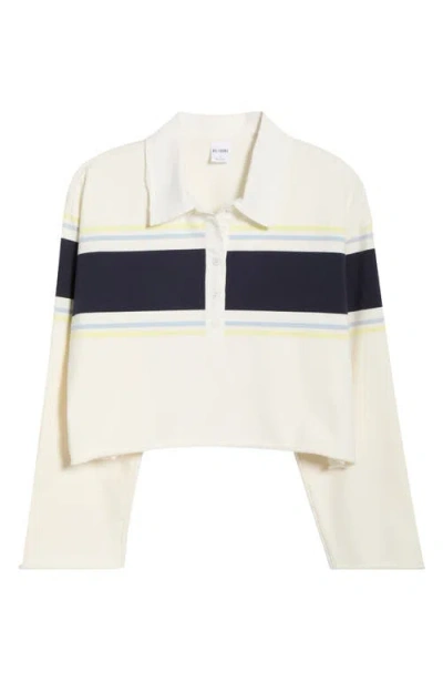 Re/done Stripe Cotton Crop Rugby Polo In White