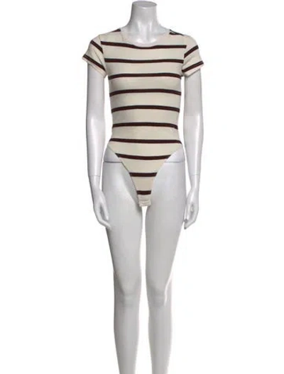 Pre-owned Re/done Striped Cowl Neck Bodysuit In Neutral