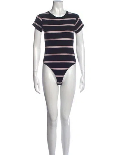 Pre-owned Re/done Striped Crew Neck Bodysuit In Black