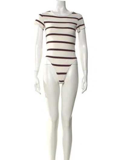 Pre-owned Re/done Striped Crew Neck Bodysuit In Neutral