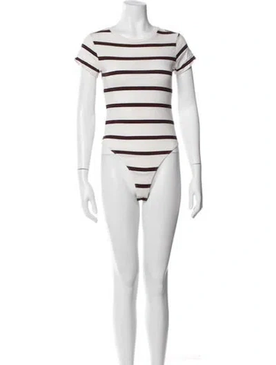 Pre-owned Re/done Striped Crew Neck Bodysuit In White