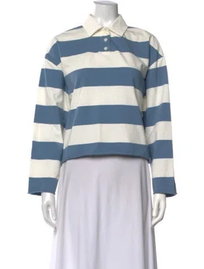Pre-owned Re/done Striped Long Sleeve Polo In Blue