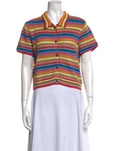 Pre-owned Re/done Striped Short Sleeve Polo In Blue