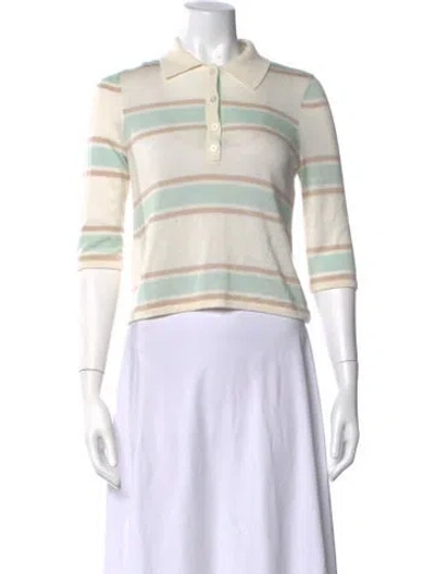 Pre-owned Re/done Striped Three-quarter Sleeve Polo In Neutrals