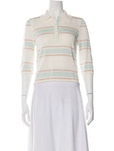 Pre-owned Re/done Striped Three-quarter Sleeve Polo W/ Tags In Neutrals